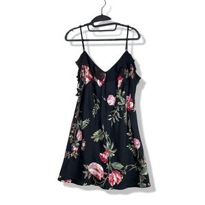 August Silk Intimates Floral Slip Dress Womens Large Black Cottagecore Romantic